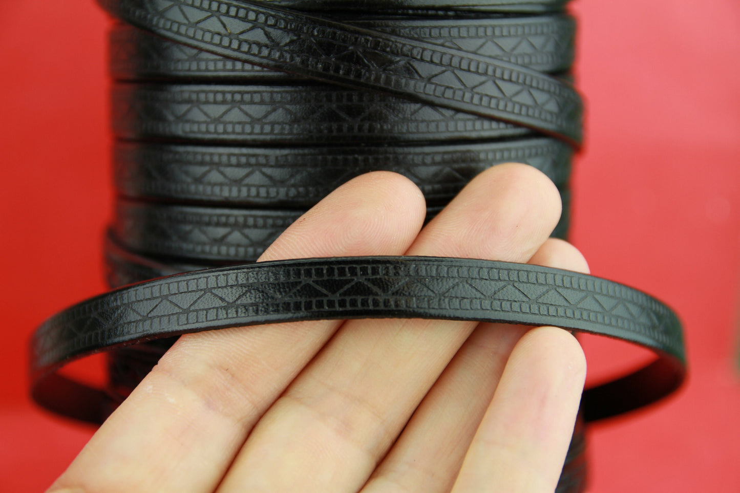 MADE in SPAIN 24" flat leather cord, 10mm flat engraved leather cord for bracelet, embossed 10mm leather cord (707/10/01)