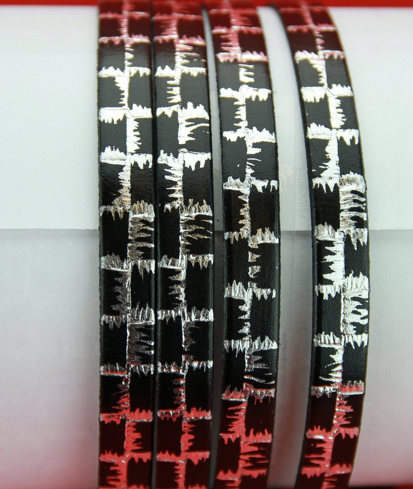MADE in SPAIN 24" flat leather cord, black engraved leather cord with gold pattern (506/10)