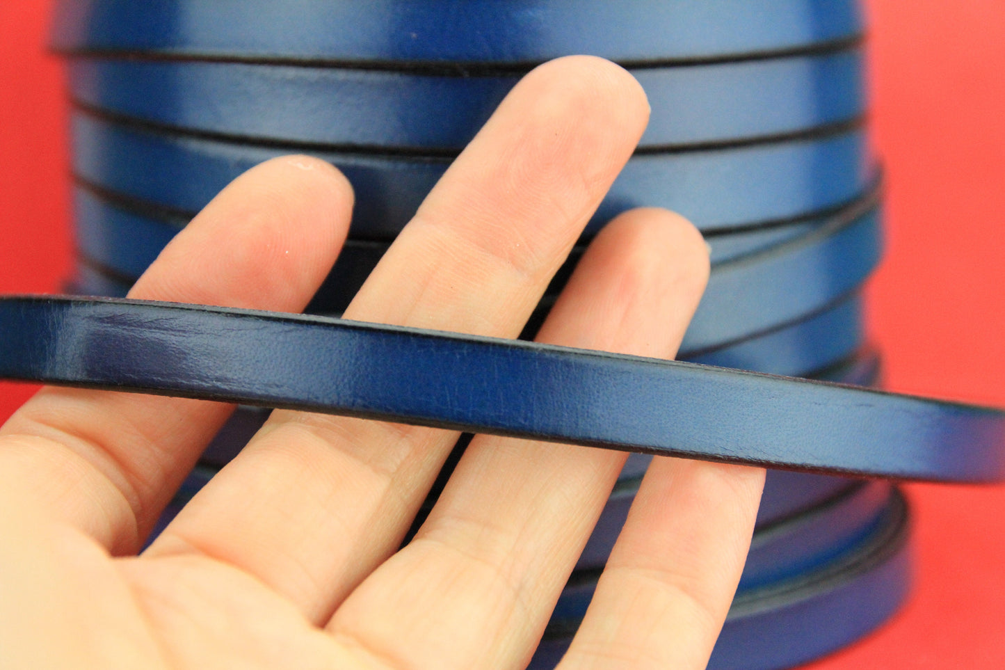 MADE in EUROPE 24" flat leather cord, 10mm leather cord, blue genuine leather cord (221/10/14)