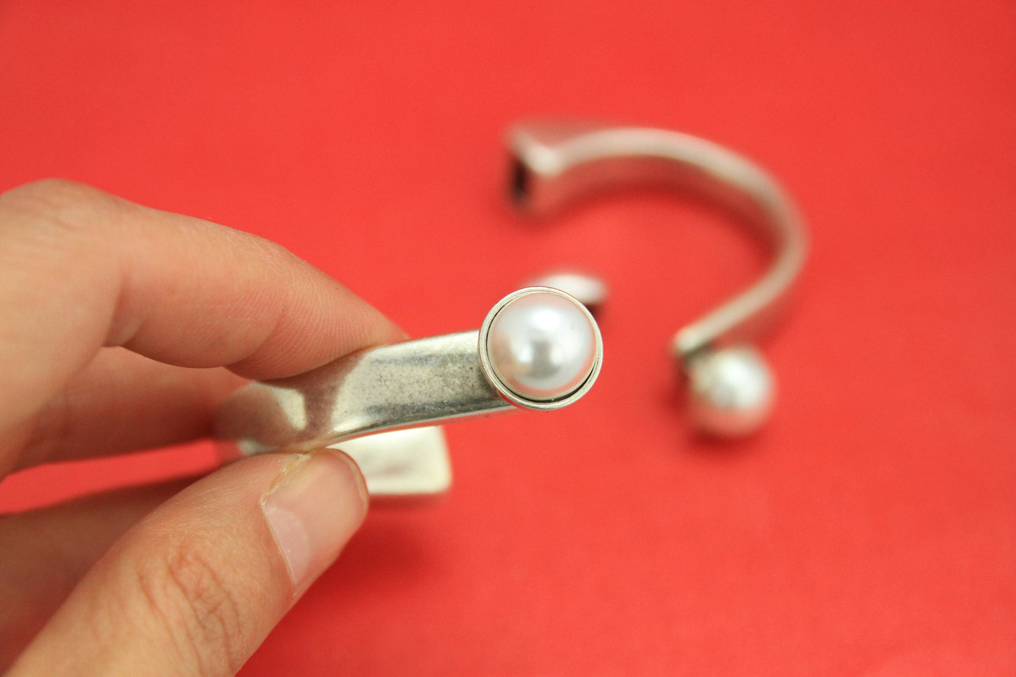 B0072>>Pearl cabochon zamak half bracelet with slider, zamak half bracelet for flat or round cord by choice