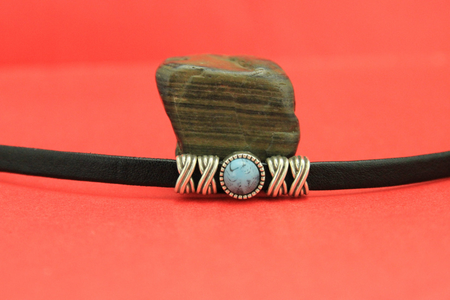 FS0349>>MADE in EUROPE 2 zamak sliders for 6mm cord, turquoise cabochon round slider qty2