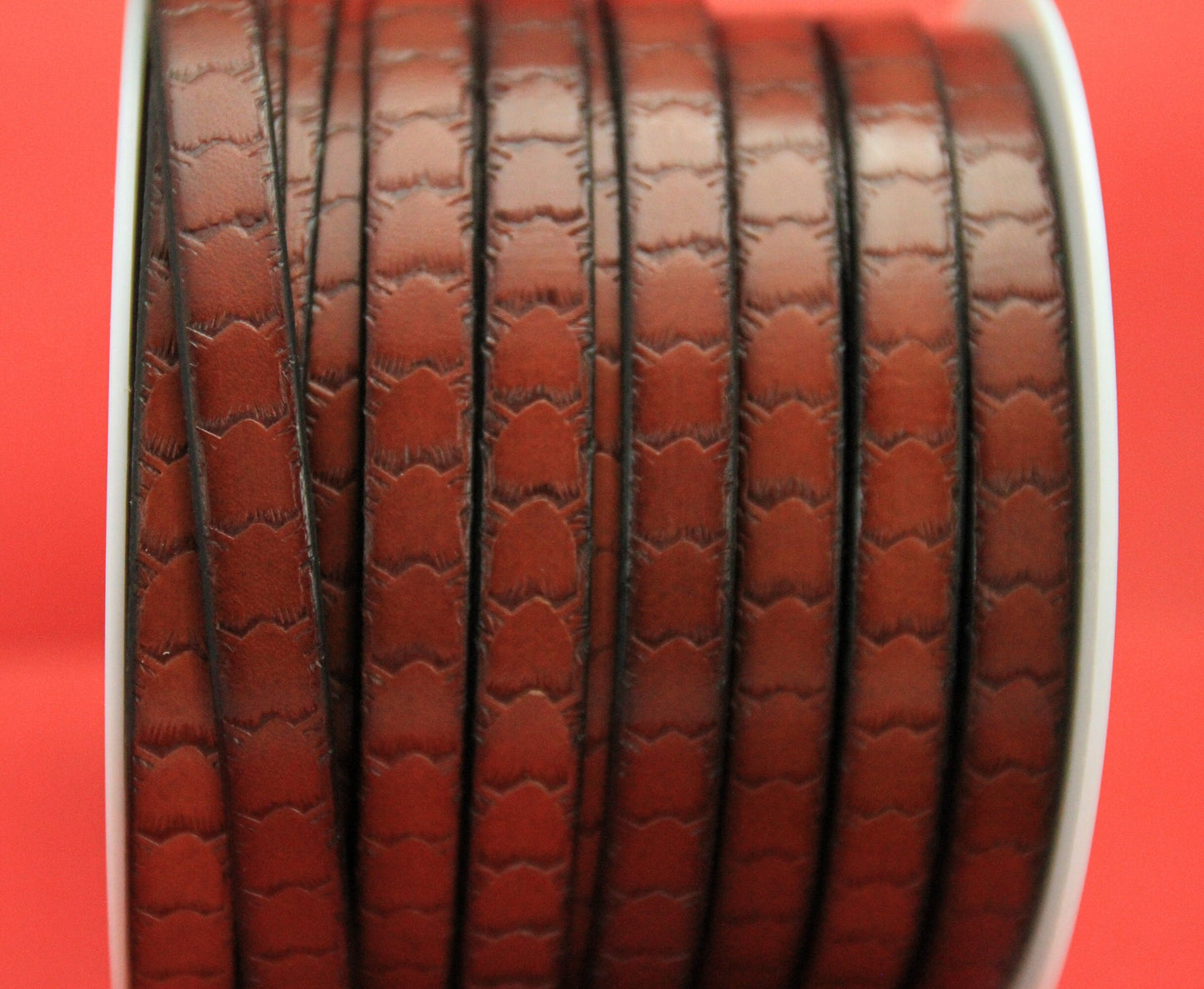 MADE in EUROPE 24" flat leather cord, 10mm leather cord, cognac embossed leather cord (704/10/26)