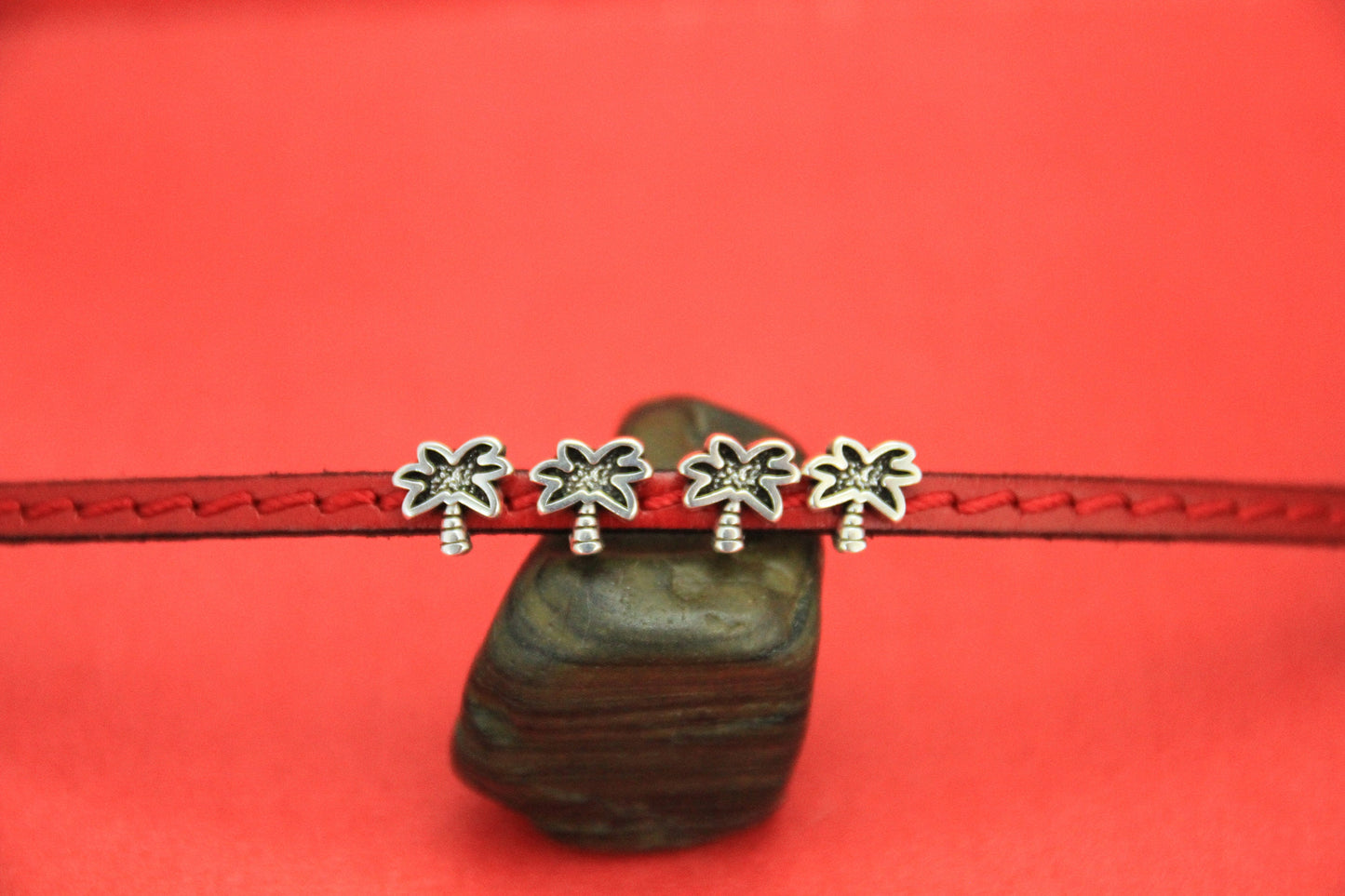 FS0358>> MADE in EUROPE 4 zamak palm sliders for 5mm flat cord, zamak palm tree sliders qty4
