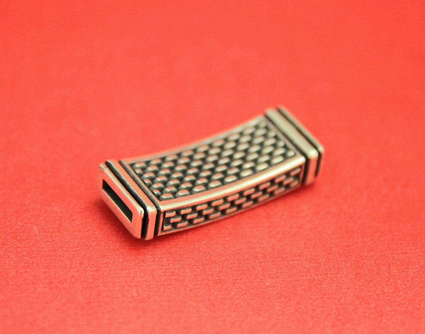 FS0381>>MADE in EUROPE zamak slider tube , zamak flat tube slider, zamak slider for 10mm flat leather cord qty1