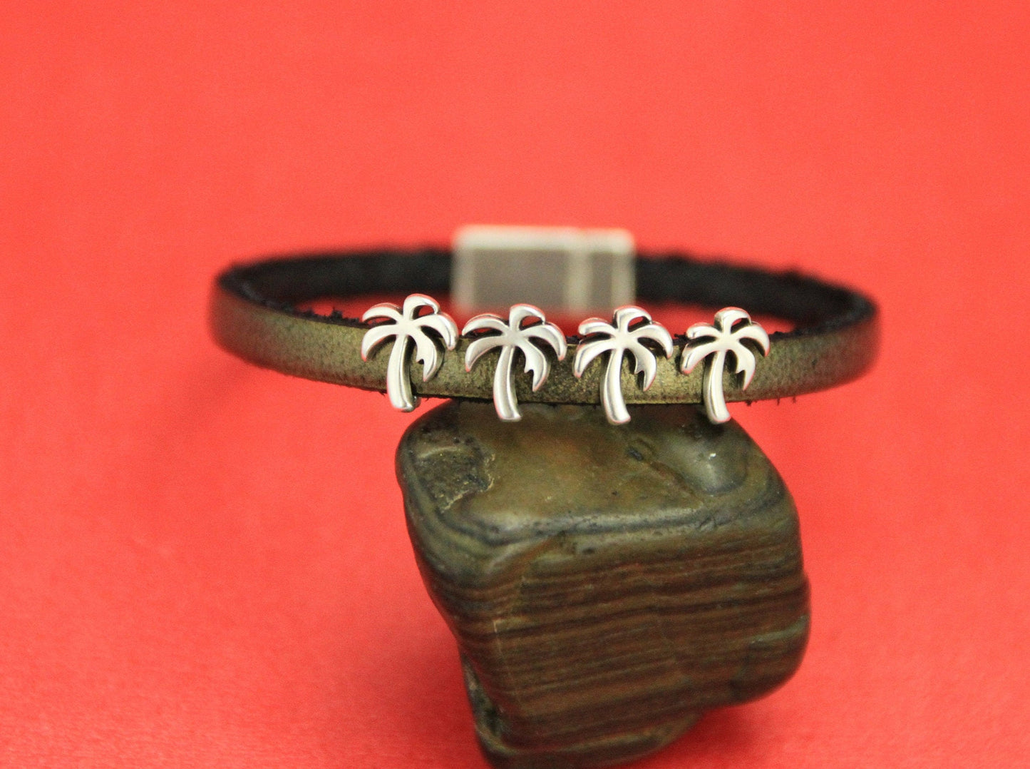 FS0373>> MADE in EUROPE 4 zamak palm sliders for 5mm flat cord, zamak palm tree sliders qty4