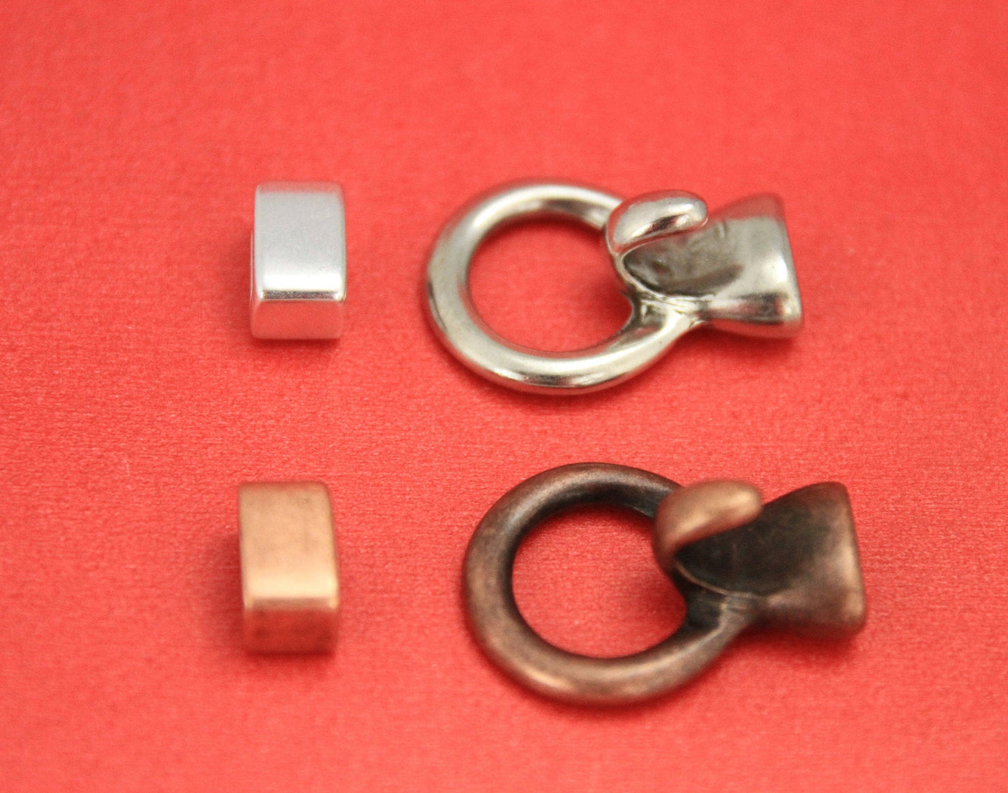 RC0128>>MADE IN EUROPE zamak hook clasp with loop maker slider, copper hook clasp for 5mm round cord, hook and loop clasp, (6572/5)Qty1