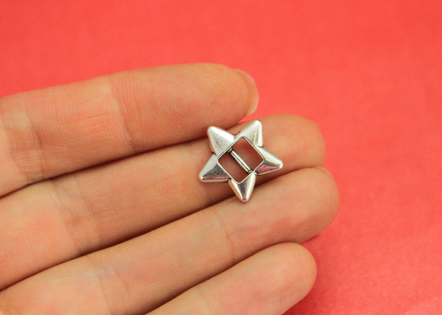 FS0404>>MADE in EUROPE 2 zamak star sliders, silver star slider, flat cord star slider, 5mm flat cord sliders ,Qty2