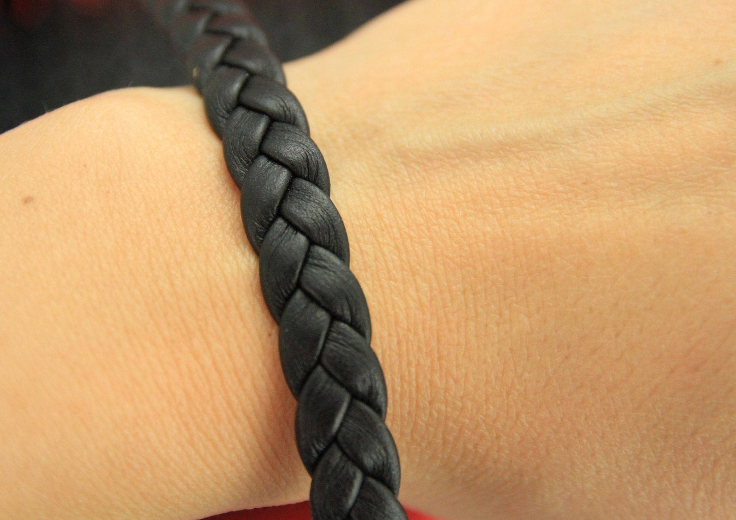 MADE IN SPAIN 24" flat braided leather cord, jewelry cord, black braided cord (TRP10neg)