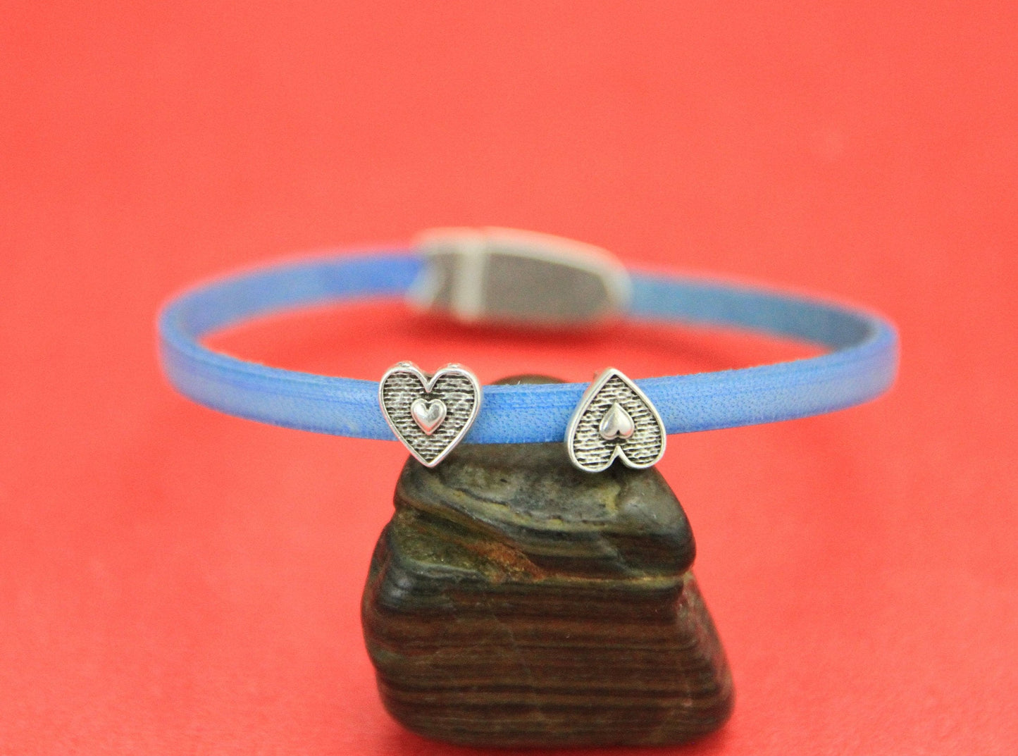FS0422>>MADE in EUROPE 2 crimpable heart sliders for 5mm cord, flat cord heart crimp slider, silver heart slider, qty2
