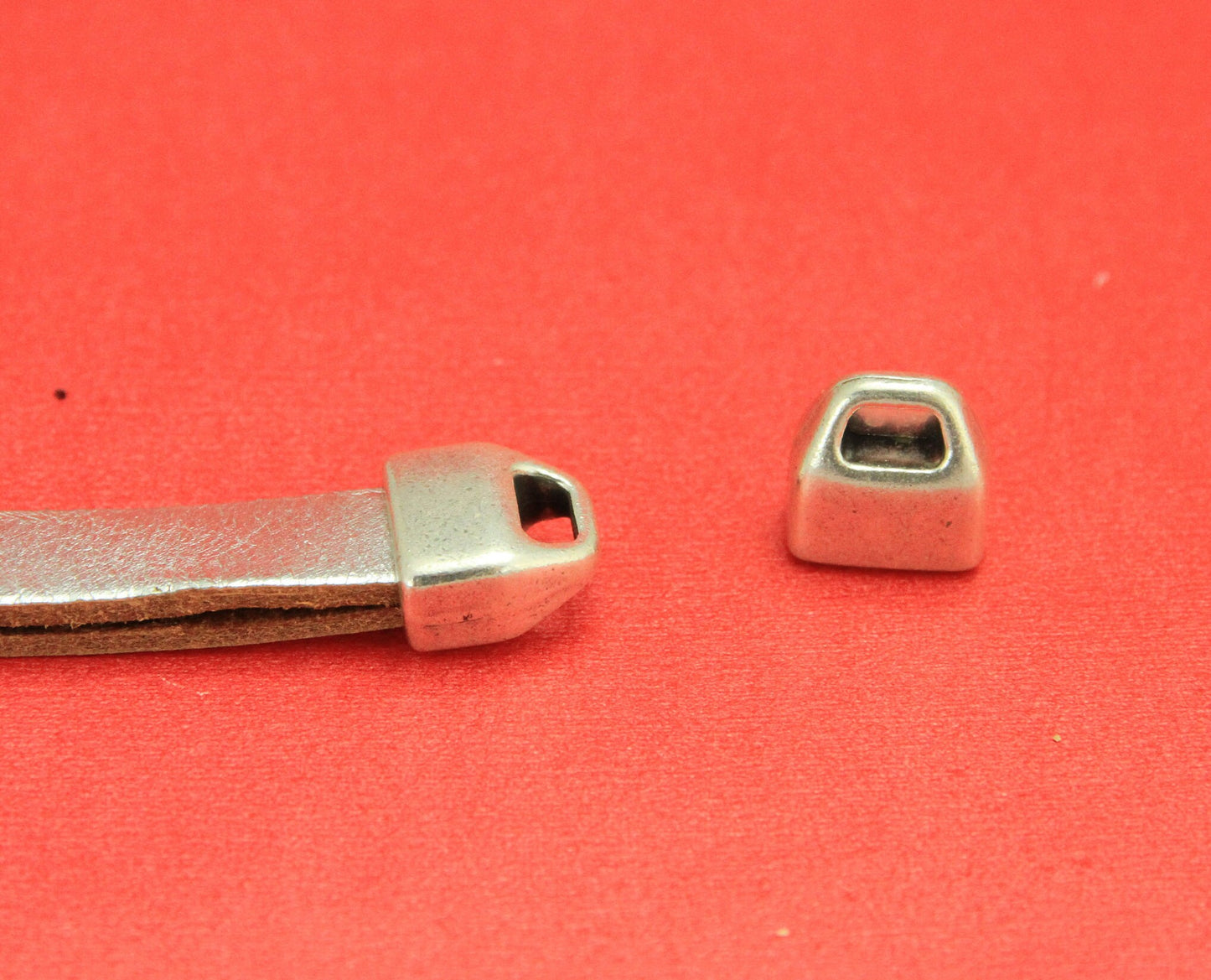 6/3 MADE in EUROPE flat leather cord 2 end caps, key holder end caps, leather cord end caps ,Qty2