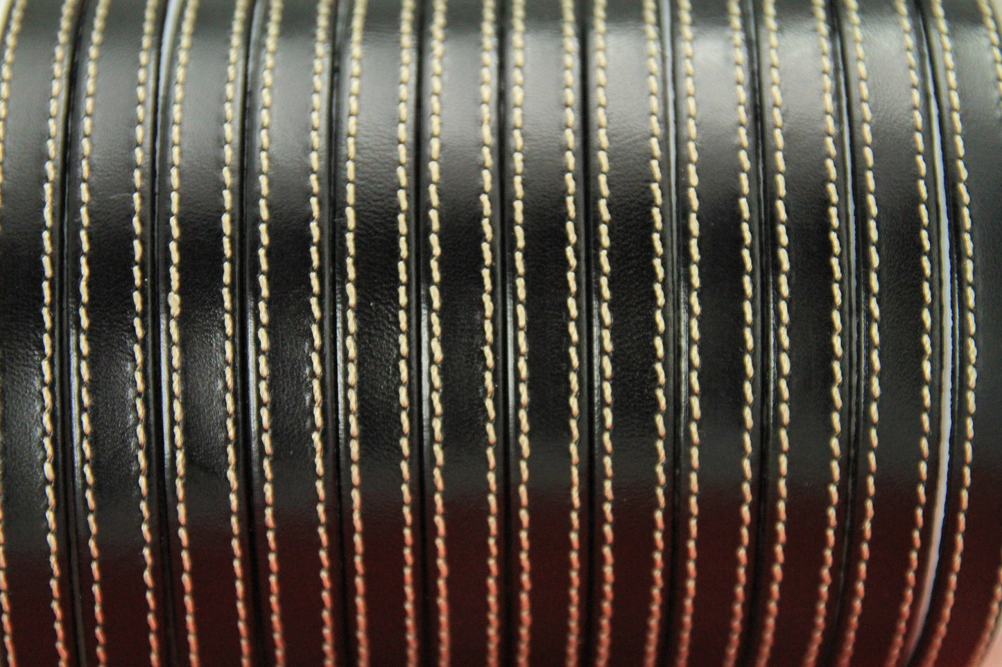 MADE IN SPAIN 24" flat stitched leather cord, black 10mm flat leather cord, 10mm stitched leather cord (240/10/01)