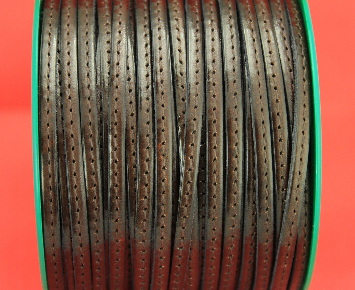 MADE in EUROPE 1 yard of 5mm brown stitched leather cord, genuine leather 5mm stitched strip, brown flat leather cord (MARF5BRNATST)