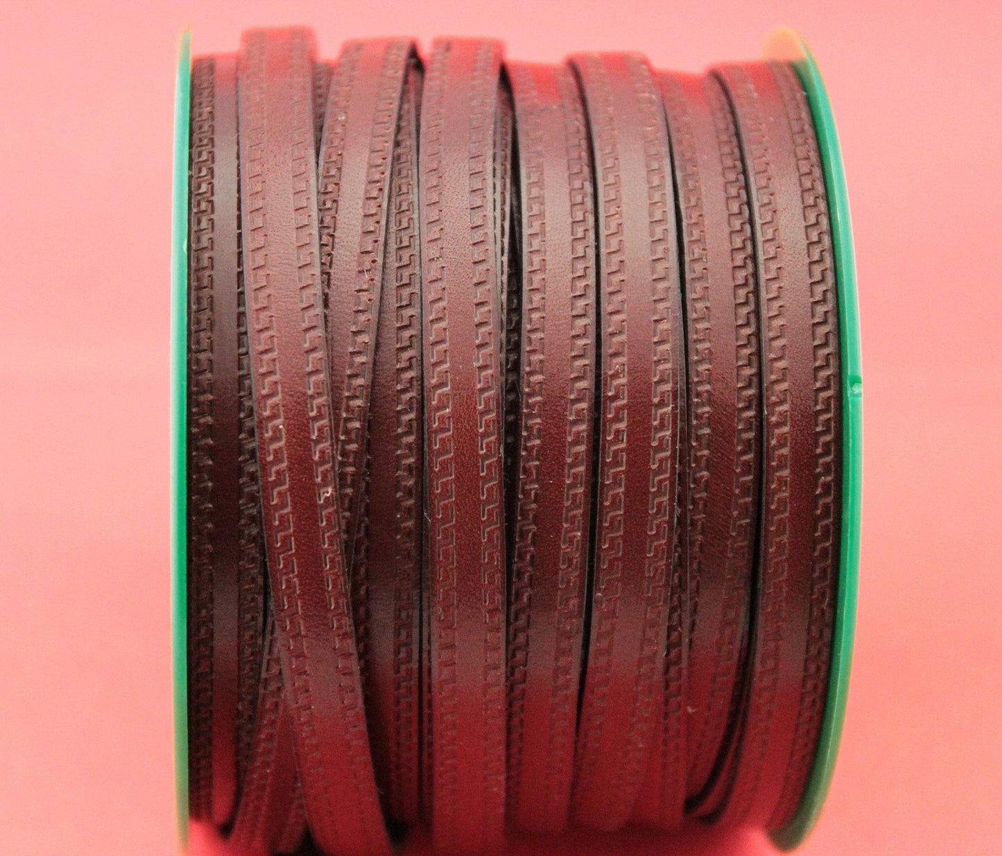 MADE in EUROPE 24" flat leather cord, embossed 10mm brown leather cord, genuine leather cord (Marf10grkeycogn)