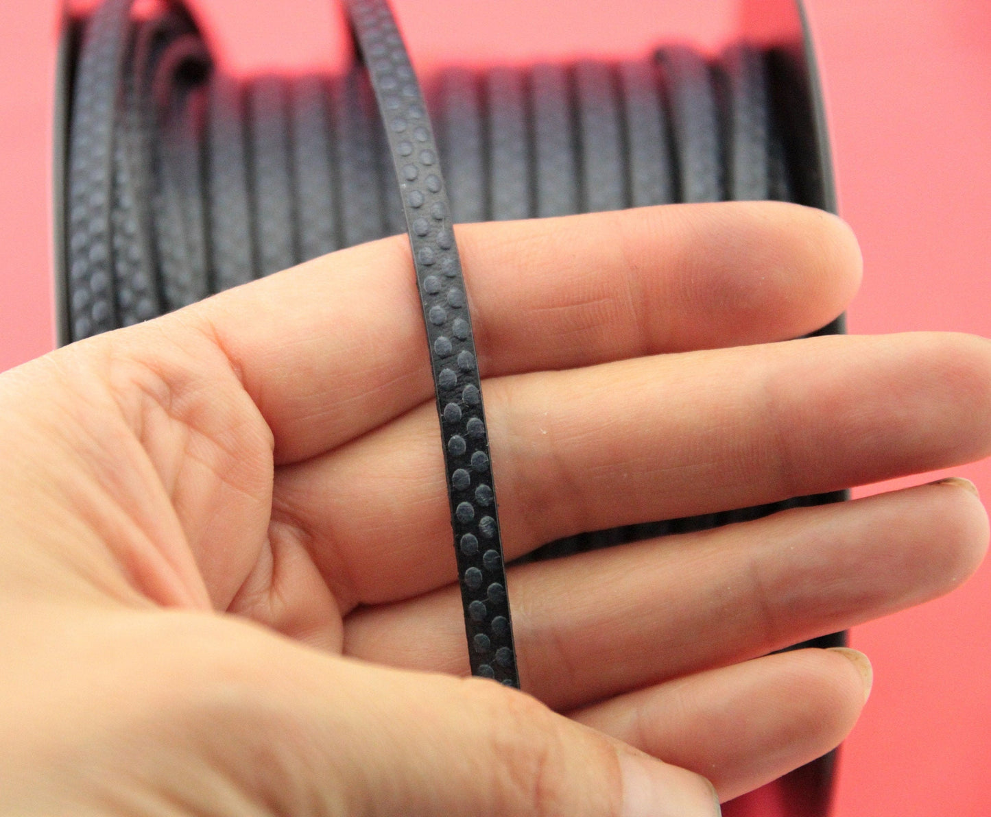 MADE in EUROPE 24" flat leather cord, polka dot embossed 5mm grey leather cord, genuine leather cord (Marf5polkazm)