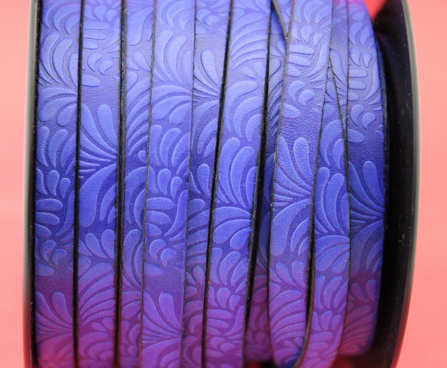 MADE in EUROPE 24" flat leather cord, 10mm leather cord, floral embossed leather cord (Marf10petviolint)