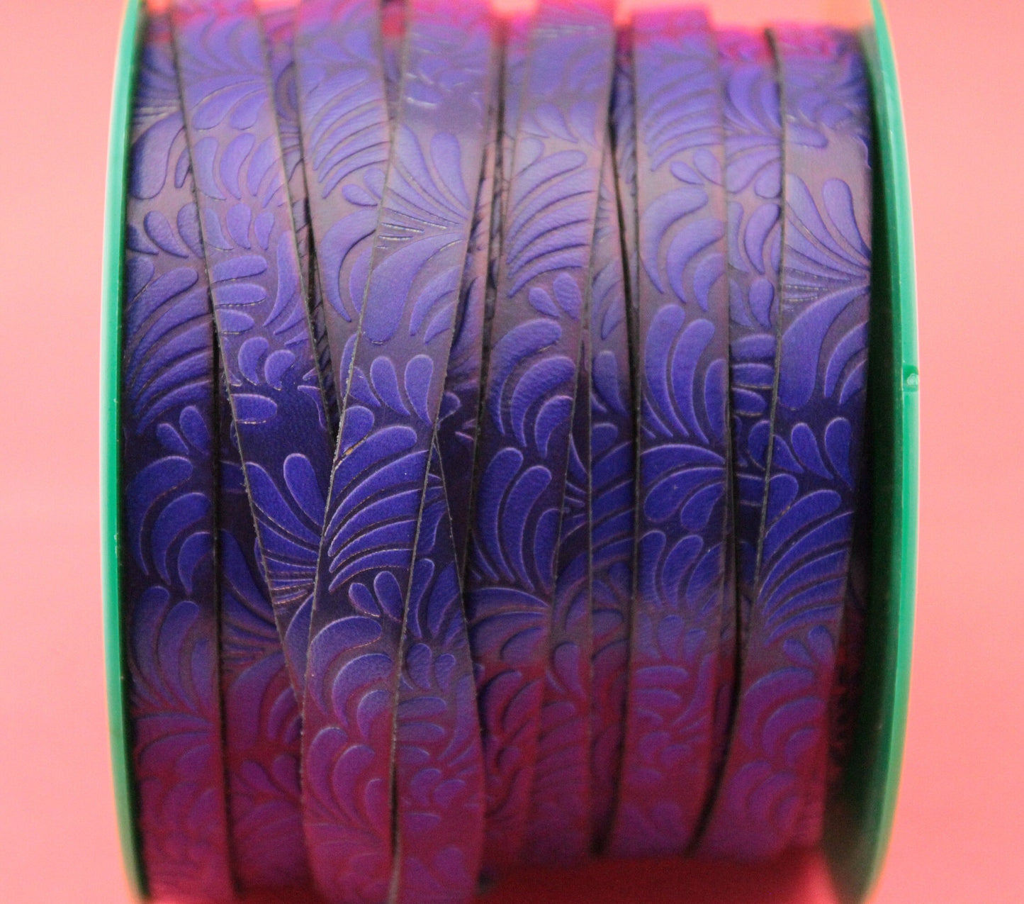 MADE in EUROPE 24" flat leather cord, 10mm leather cord, floral embossed leather cord (Marf10petviol)