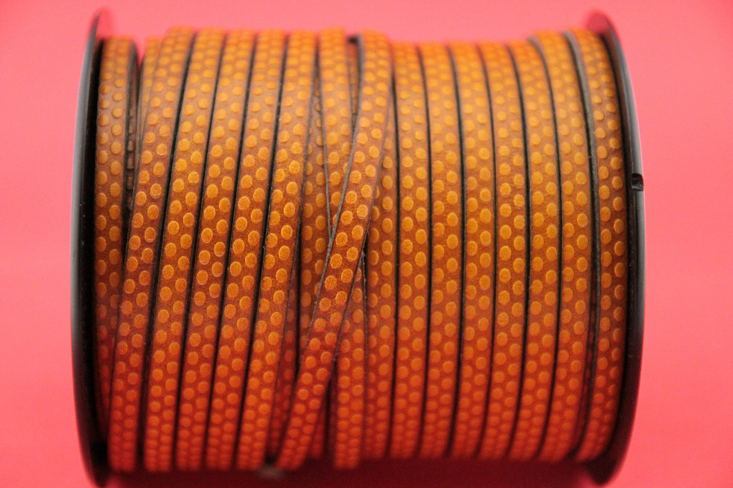 MADE in EUROPE 24'' flat 5mm embossed leather cord, 5mm flat polka dot embossed leather cord, (MARF5polkamustard)