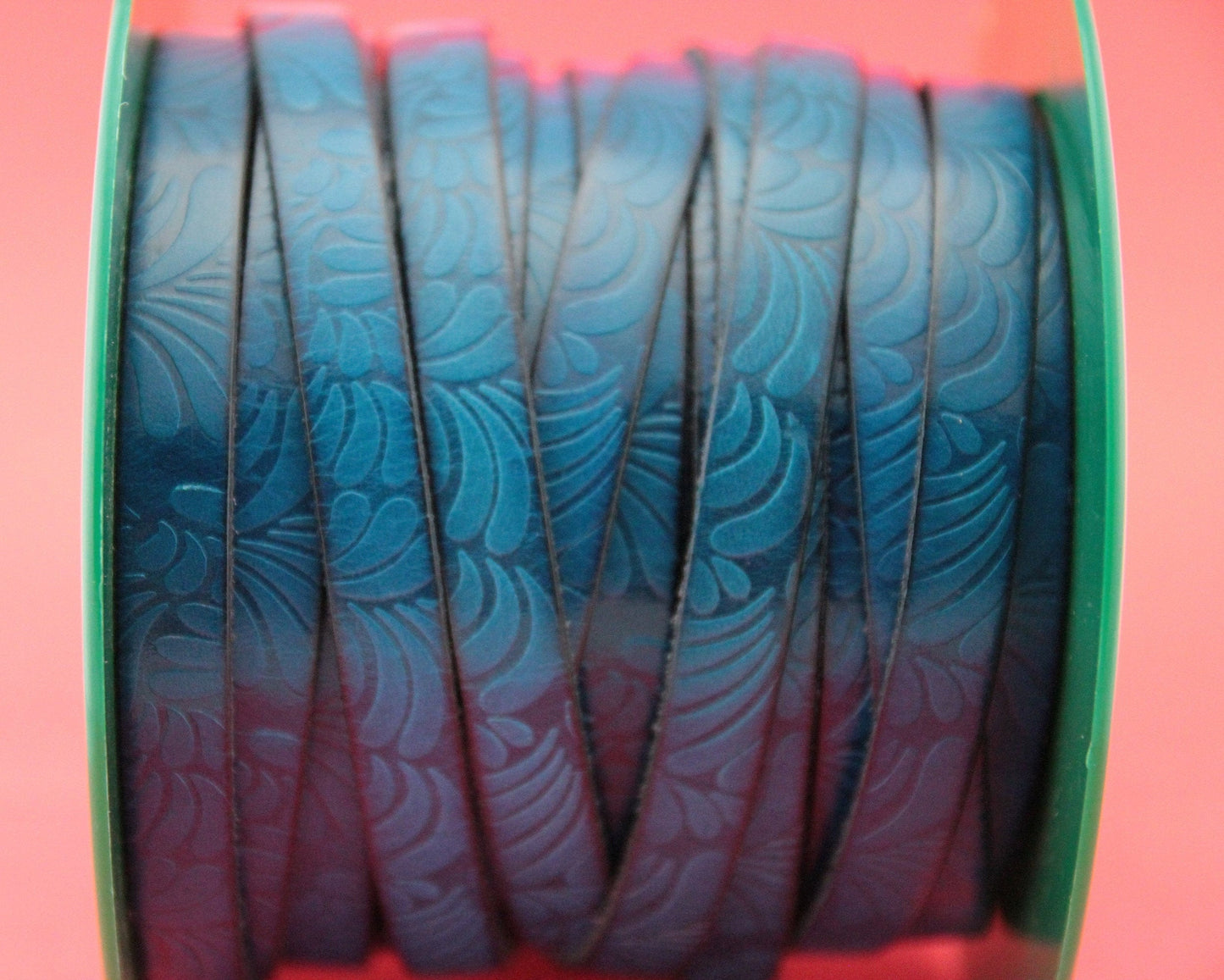 MADE in EUROPE 24" flat leather cord, 10mm leather cord, floral embossed leather cord (Marf5petaztur)