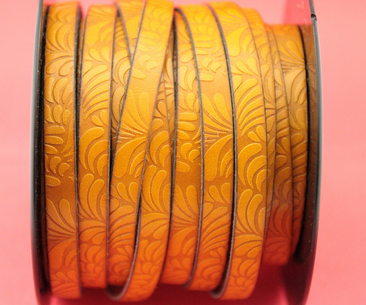 MADE in EUROPE 24'' flat 10mm embossed leather cord, 10mm flat leather cord, 10mm embossed leather cord (MARF10petalmustard)