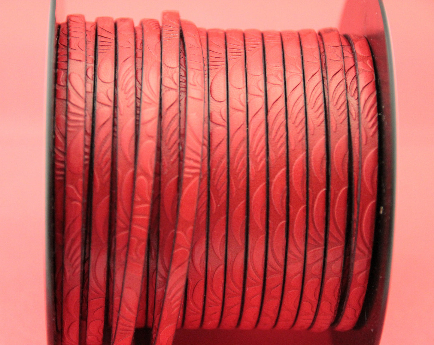 MADE in EUROPE 24'' flat 5mm embossed leather cord, 5mm flat leather cord, 5mm embossed leather cord (MARF5petalred)