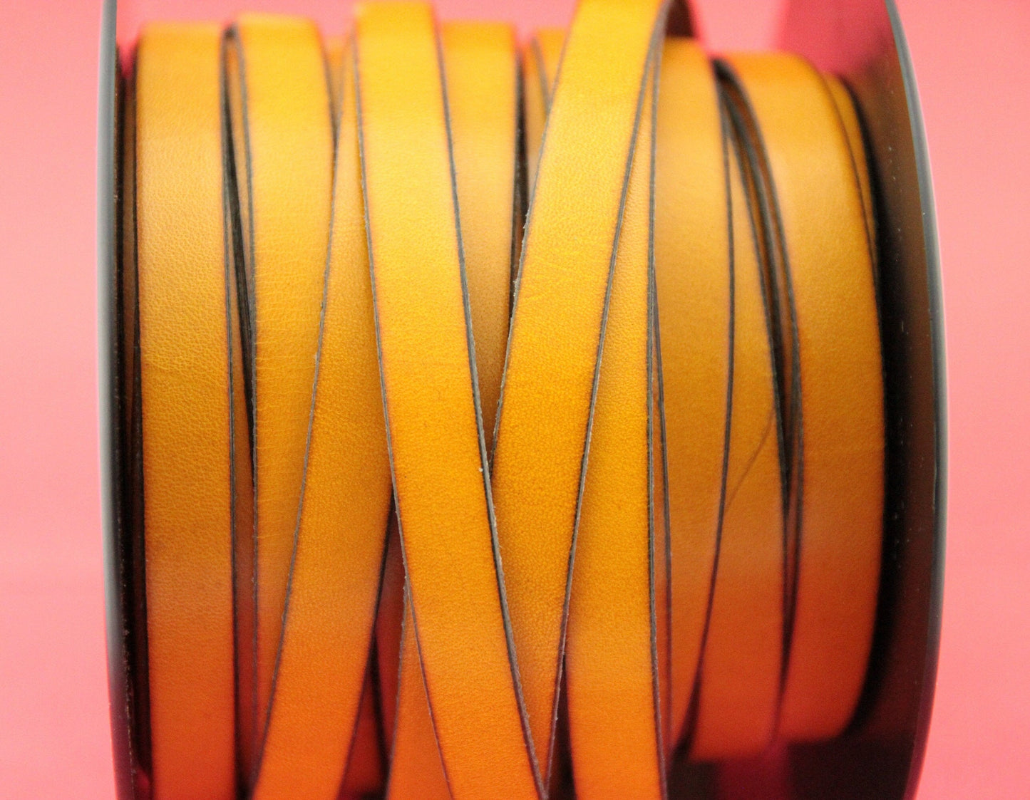 MADE in EUROPE 24" flat leather cord, 10mm yellow leather cord, genuine leather cord (Marf10mustard)