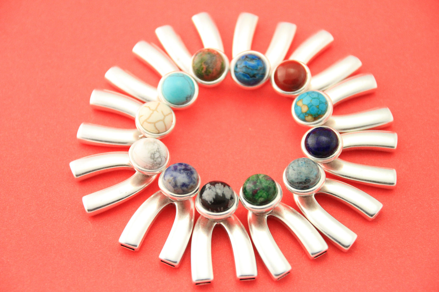 B0091>>MADE in EUROPE zamak wishbone clasp with cabochon and slider, 5mm flat cord clasp, U clasp Qty1set