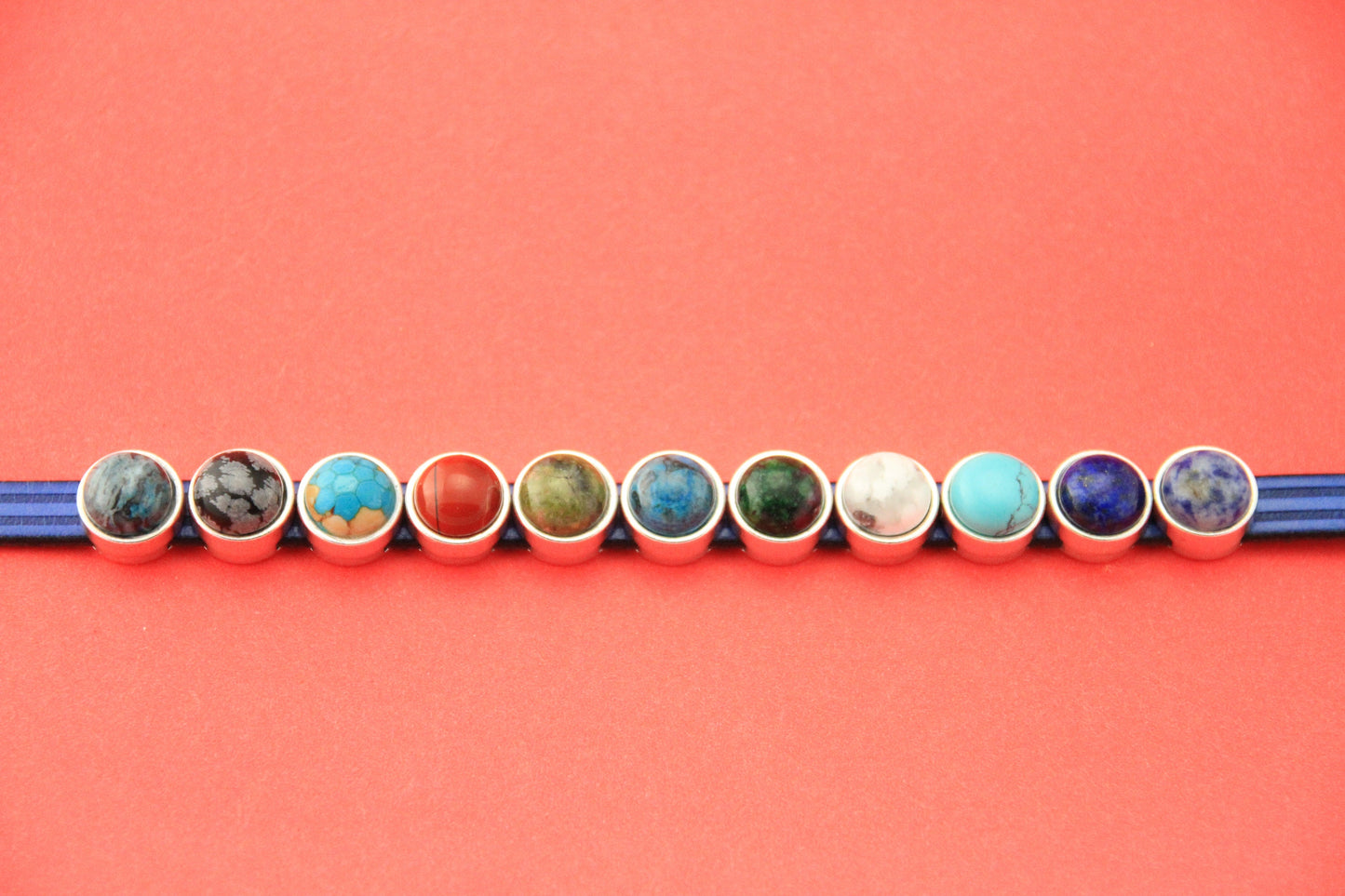 FS0489>>MADE IN EUROPE zamak 10mm slider with natural gemstone, 10mm flat cord slider with natural stone cabochon, Qty1