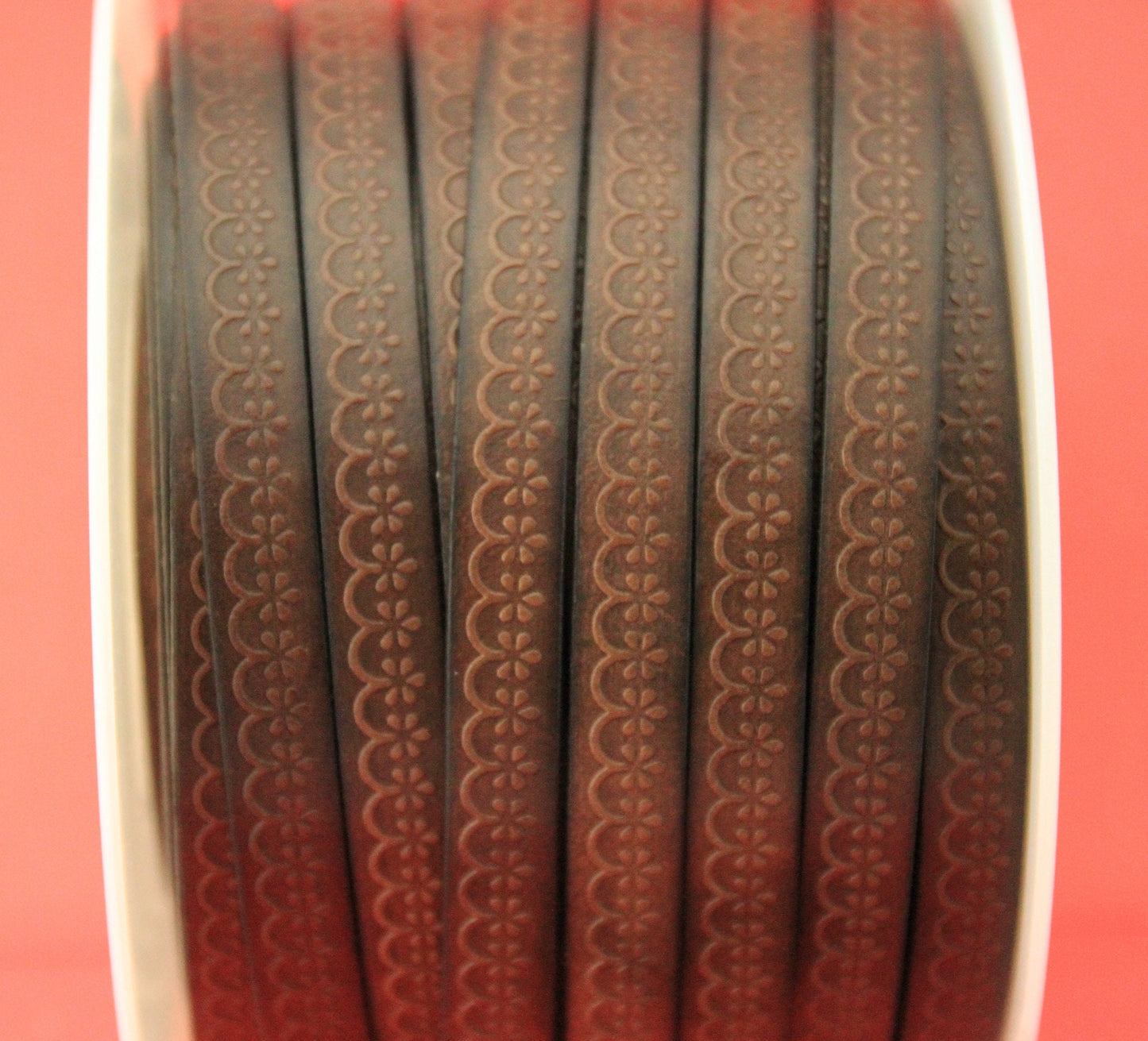MADE in EUROPE 24" flat leather cord, embossed 10mm dark brown leather cord, genuine leather cord (507/10/37)