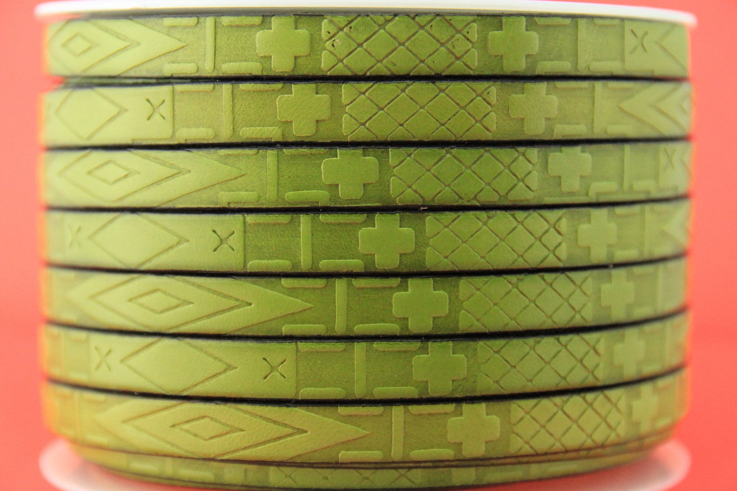 MADE in EUROPE 24" flat leather cord, embossed 10mm green leather cord, engraved leather cord (705/10/07)
