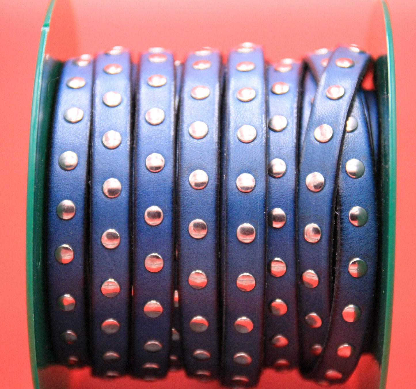 MADE in EUROPE 24'' leather cord with rivets, 10mm studded turquoise leather cord, 10mm flat leather cord(AR220/10/19)
