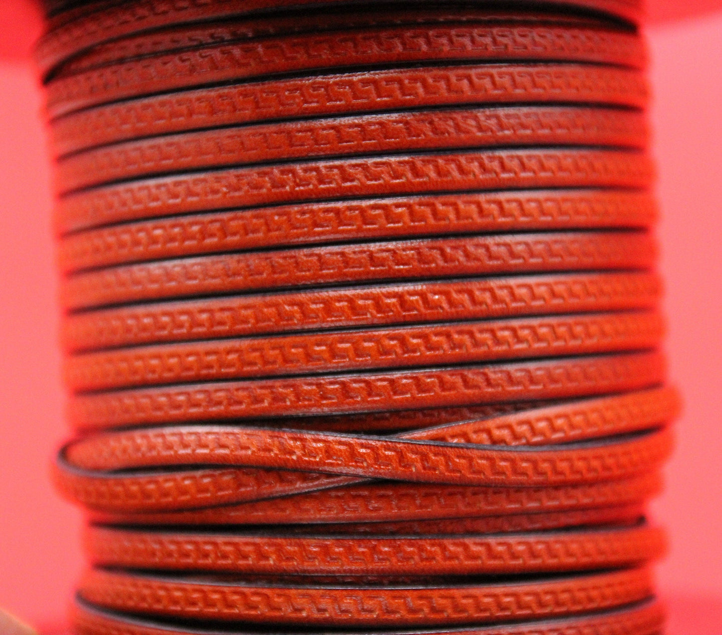 MADE in EUROPE 24'' flat 5mm engraved leather cord, 5mm flat greek key engraved leather cord, 5mm embossed leather cord (AR180/05/05)