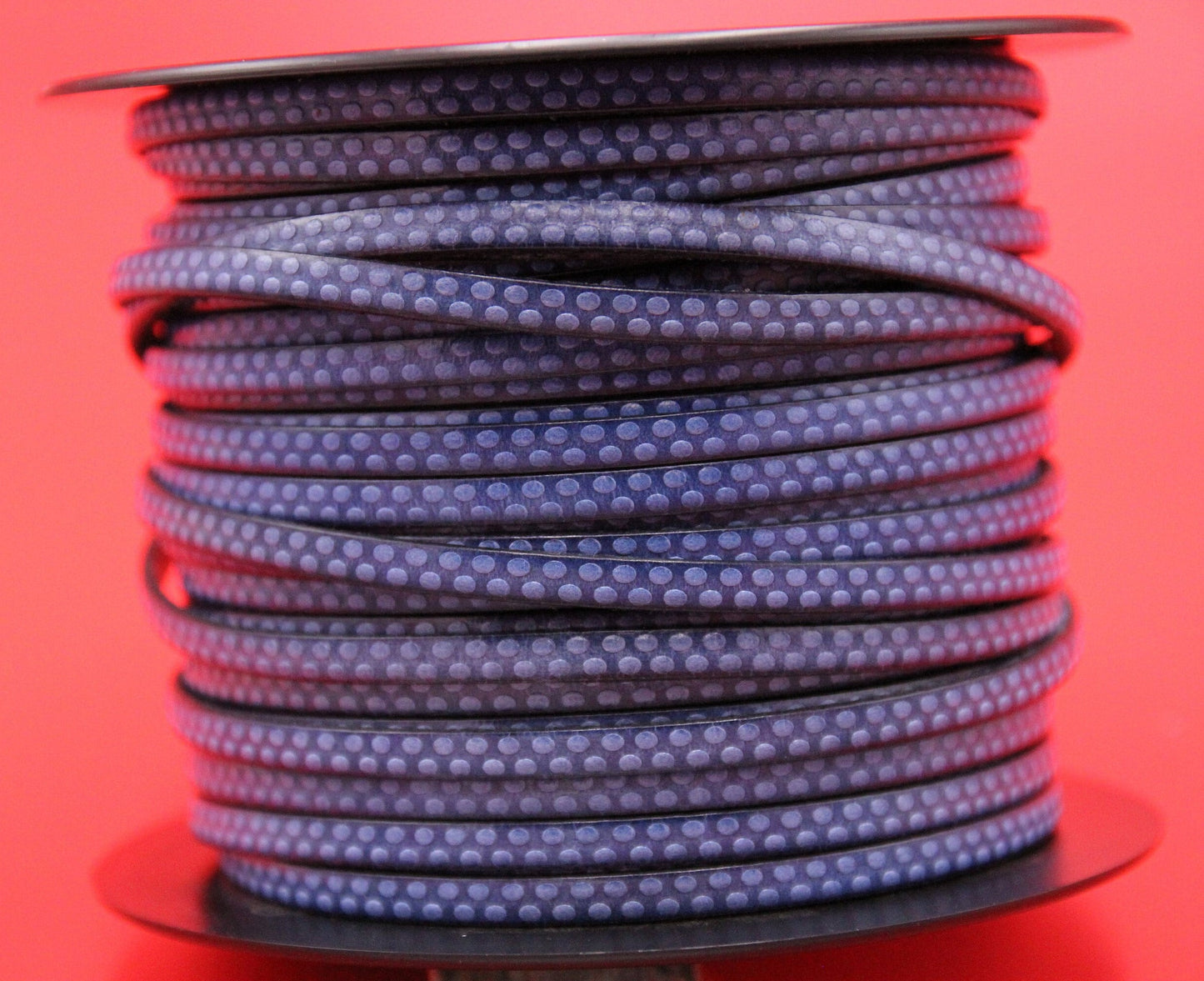 MADE in EUROPE 24" flat leather cord, polka dot embossed 5mm blue leather cord, genuine leather cord (AR110/05/20)