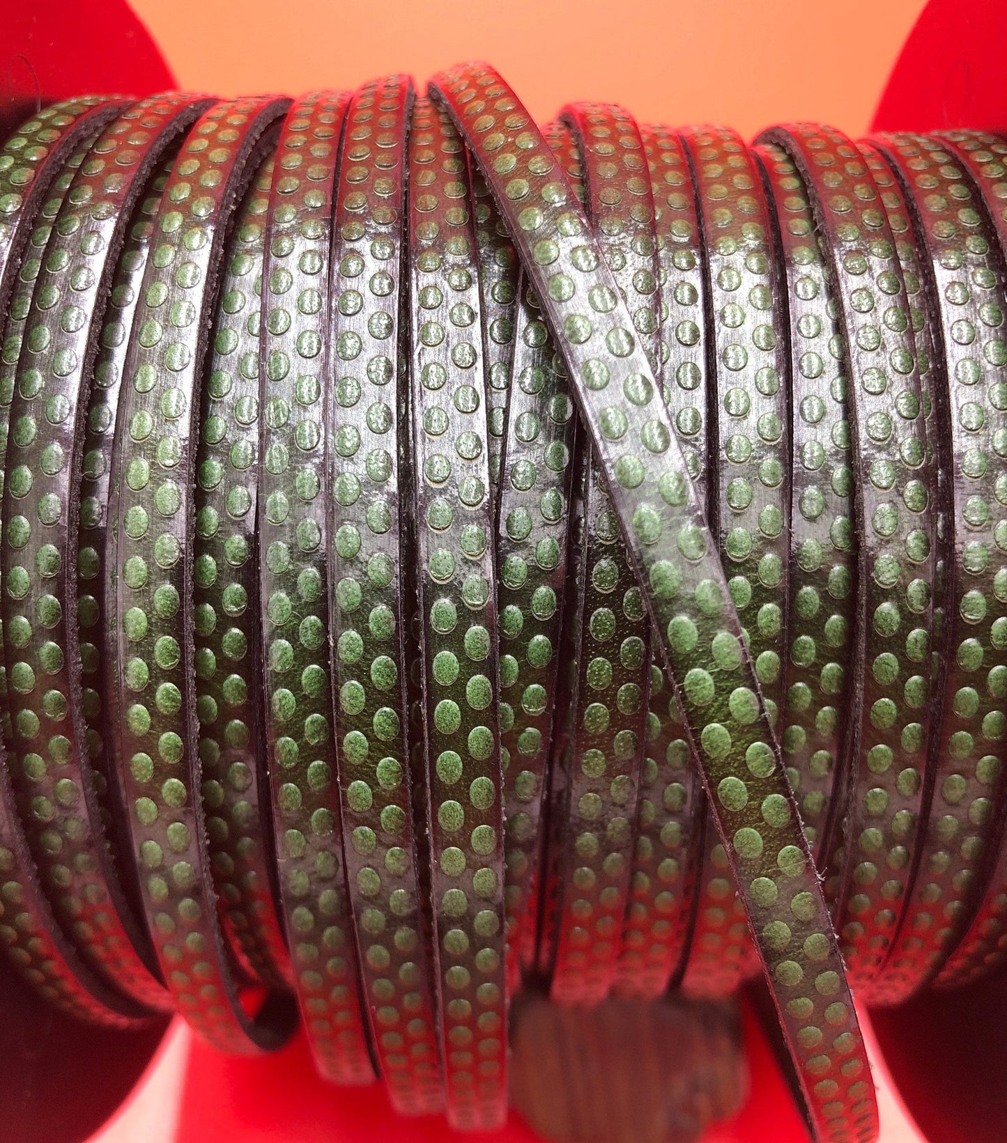 MADE in EUROPE 24'' flat 5mm embossed leather cord, 5mm green leather cord, 5mm embossed leather cord (AR110/05/11)