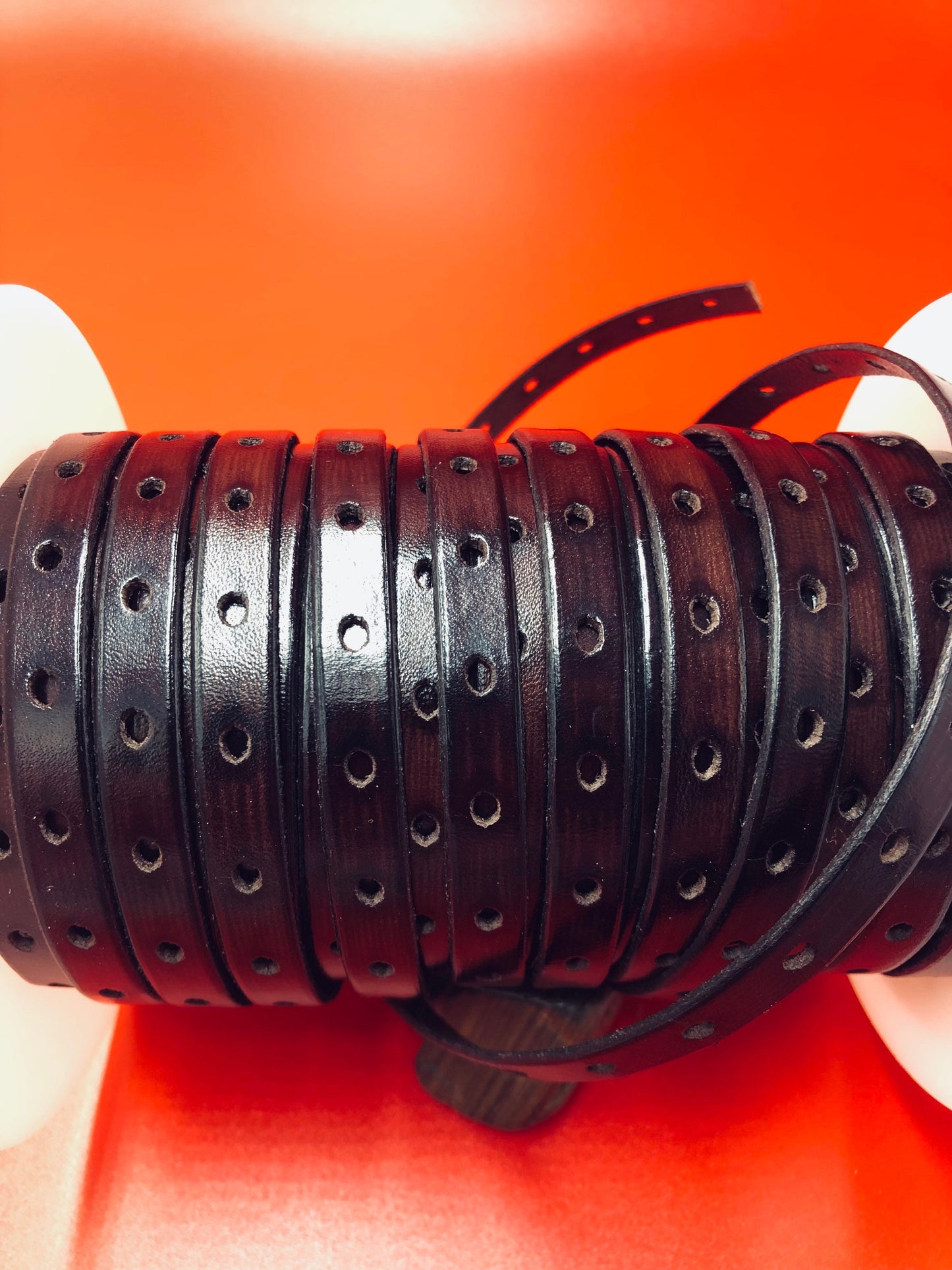 MADE IN SPAIN 24" perforated 10mm leather cord, perforated brown leather cord, 10mm plain leather cord (291/10/02)