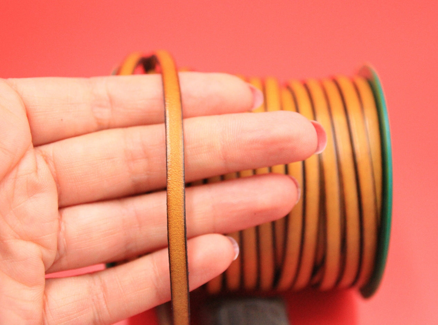 MADE in EUROPE 1 yard of 5mm flat leather cord, 5mm genuine mustard leather cord, flat 5mm real leather cord (Marf5mustard)
