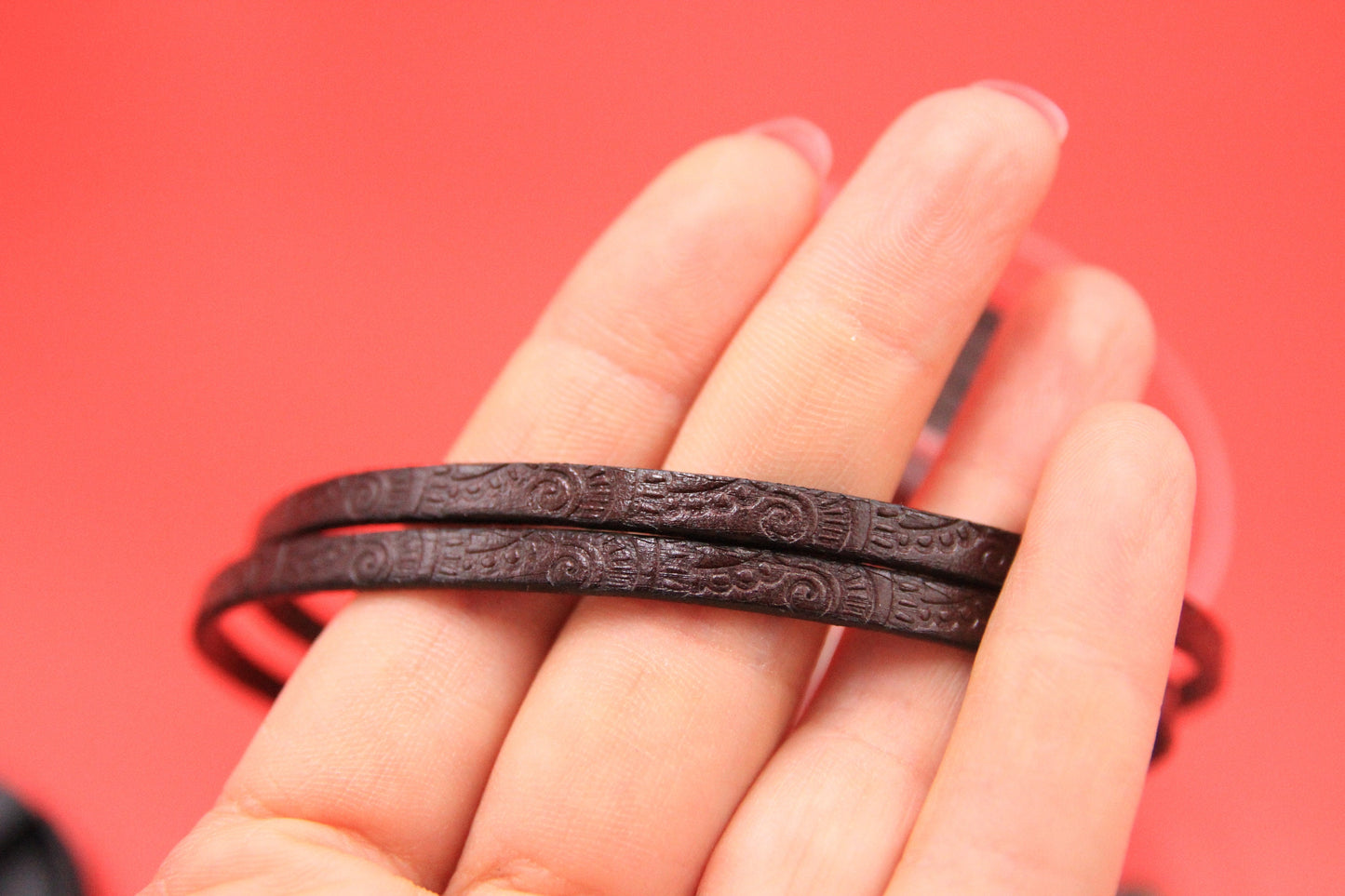 MADE in EUROPE 24'' flat 5mm and 10mm embossed leather cord, 5mm and 10mm brown leather cord