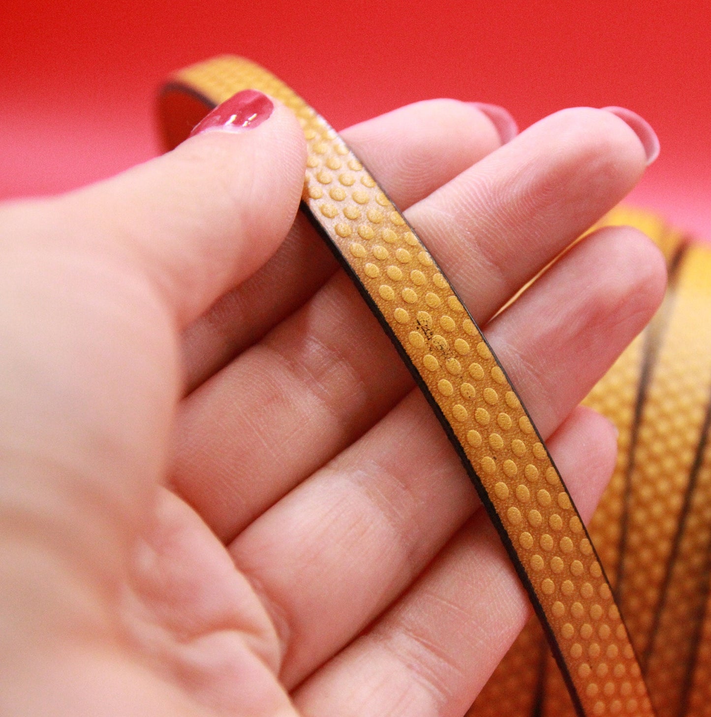 MADE in EUROPE 24" flat leather cord, embossed 10mm yellow leather cord, engraved leather cord (AR110/10/31)