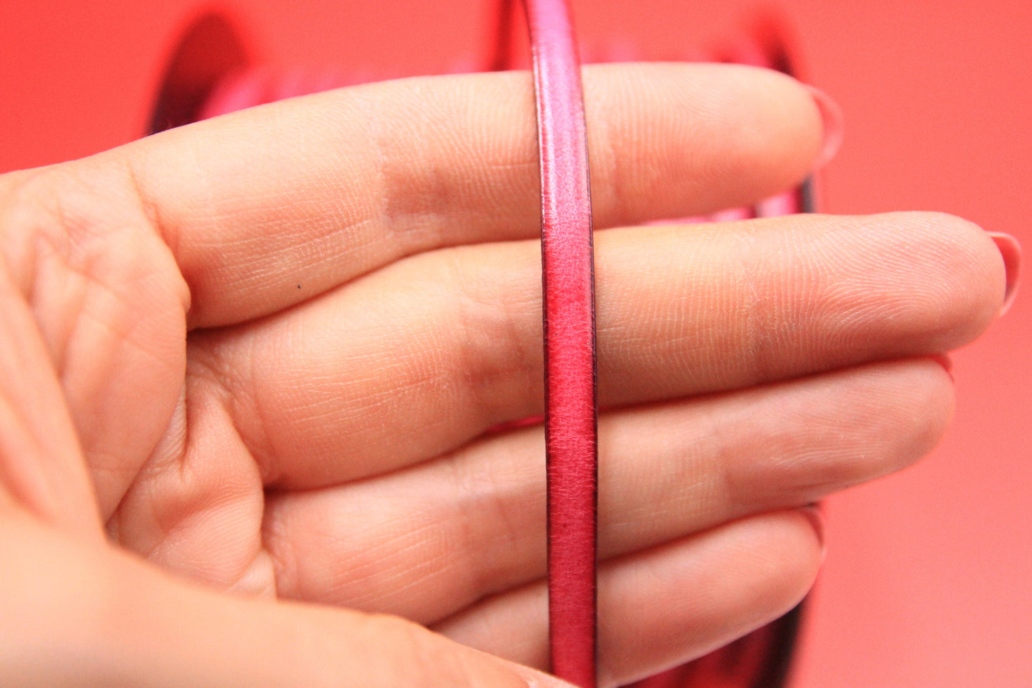 MADE in EUROPE 1 yard of 5mm flat leather cord, genuine leather 5mm strip, hot pink flat leather cord (AR100/05/25)
