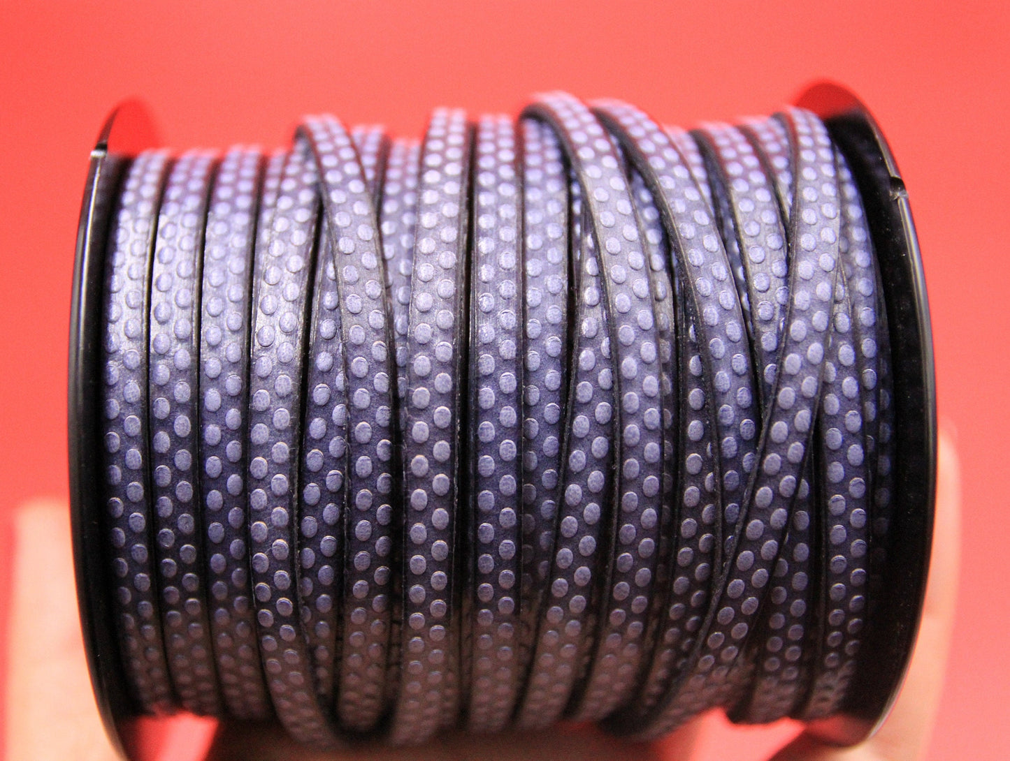 MADE in EUROPE 24" flat leather cord, polka dot embossed 5mm grey leather cord, grayish blue leather cord (AR110/05/BlGr)