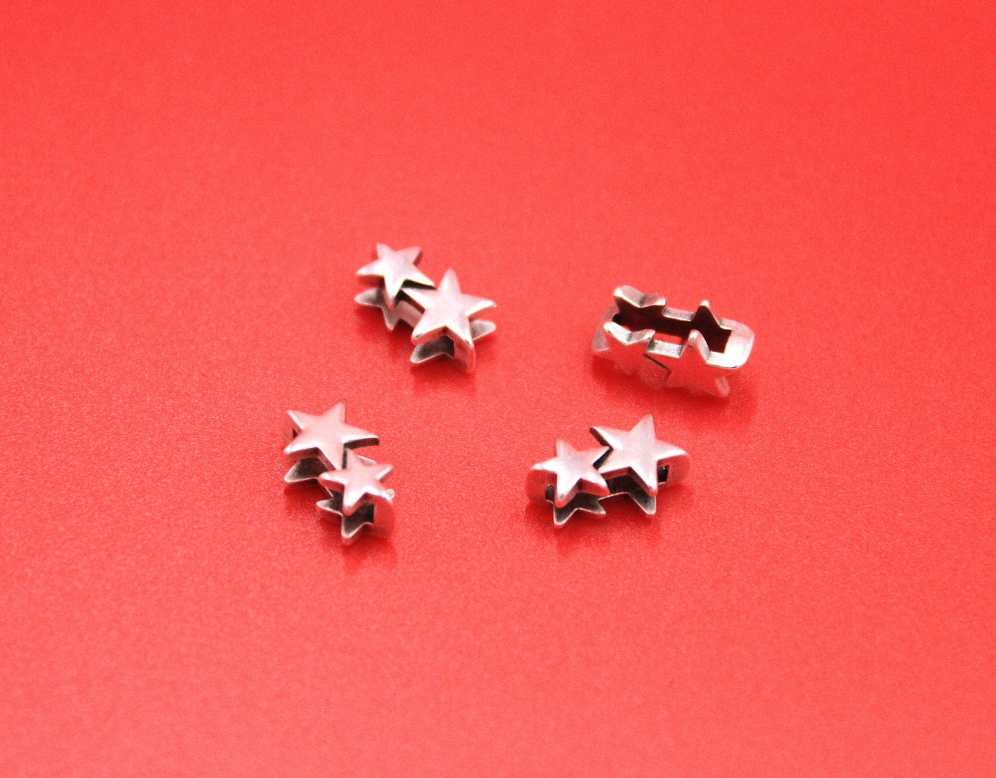 FS0585>> MADE in EUROPE 4 double sided star sliders, zamak star sliders, 10mm cord star sliders Qty4