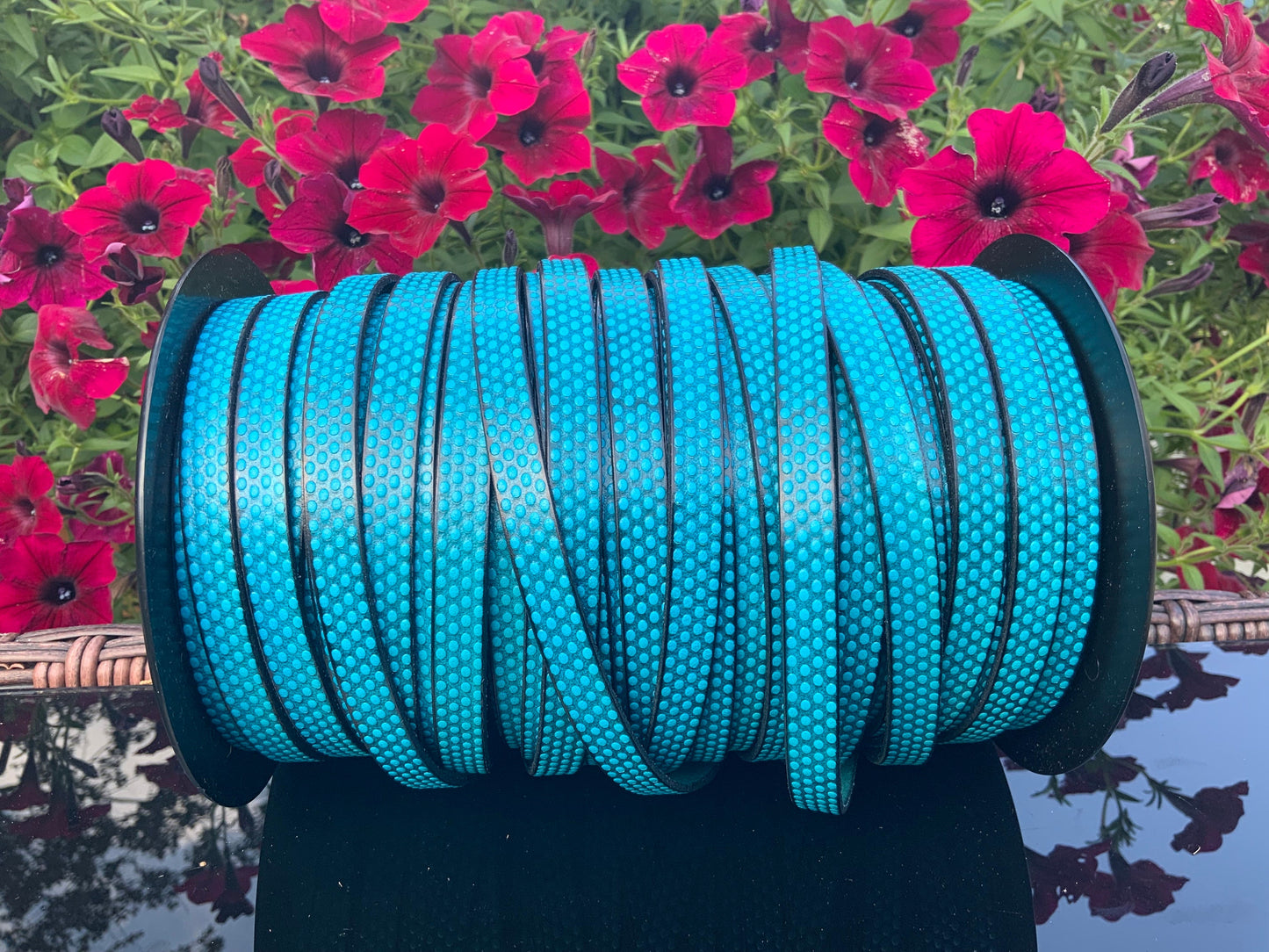 MADE in EUROPE 24" flat engraved leather cord, 10mm leather cord, dotts embossed leather cord (AR110/10/18)