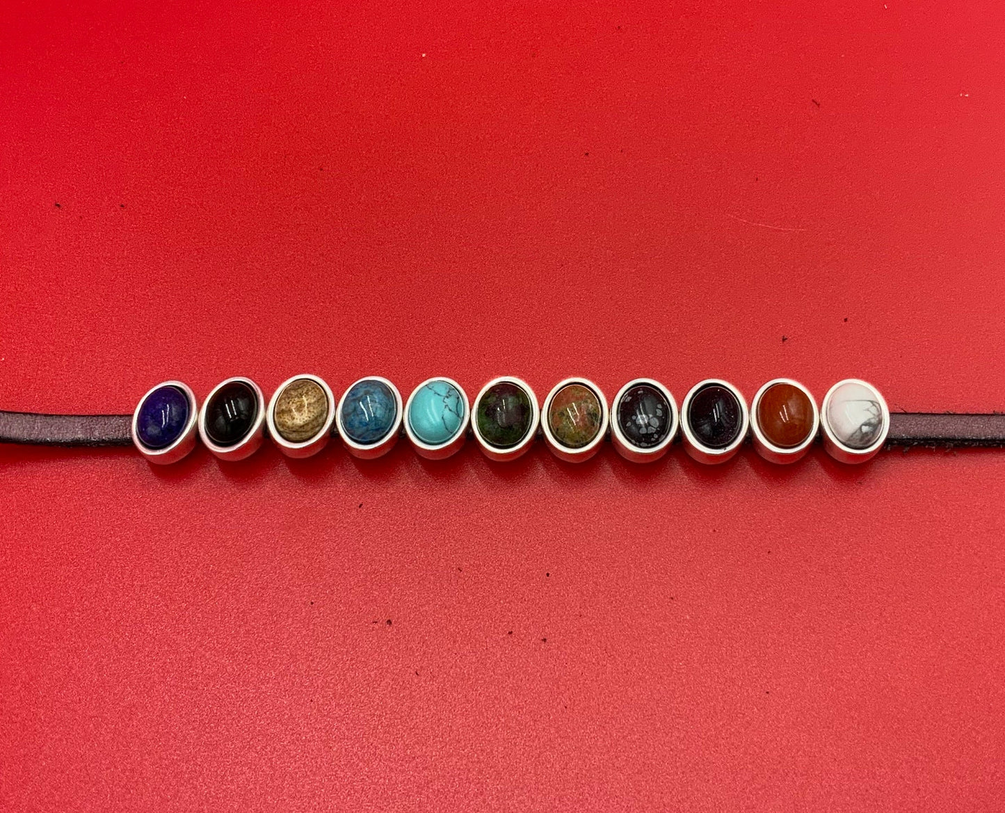 FS0622>>MADE in EU 2 oval gemstone cabochon sliders, 5mm cord stone cabochon sliders (qty2)