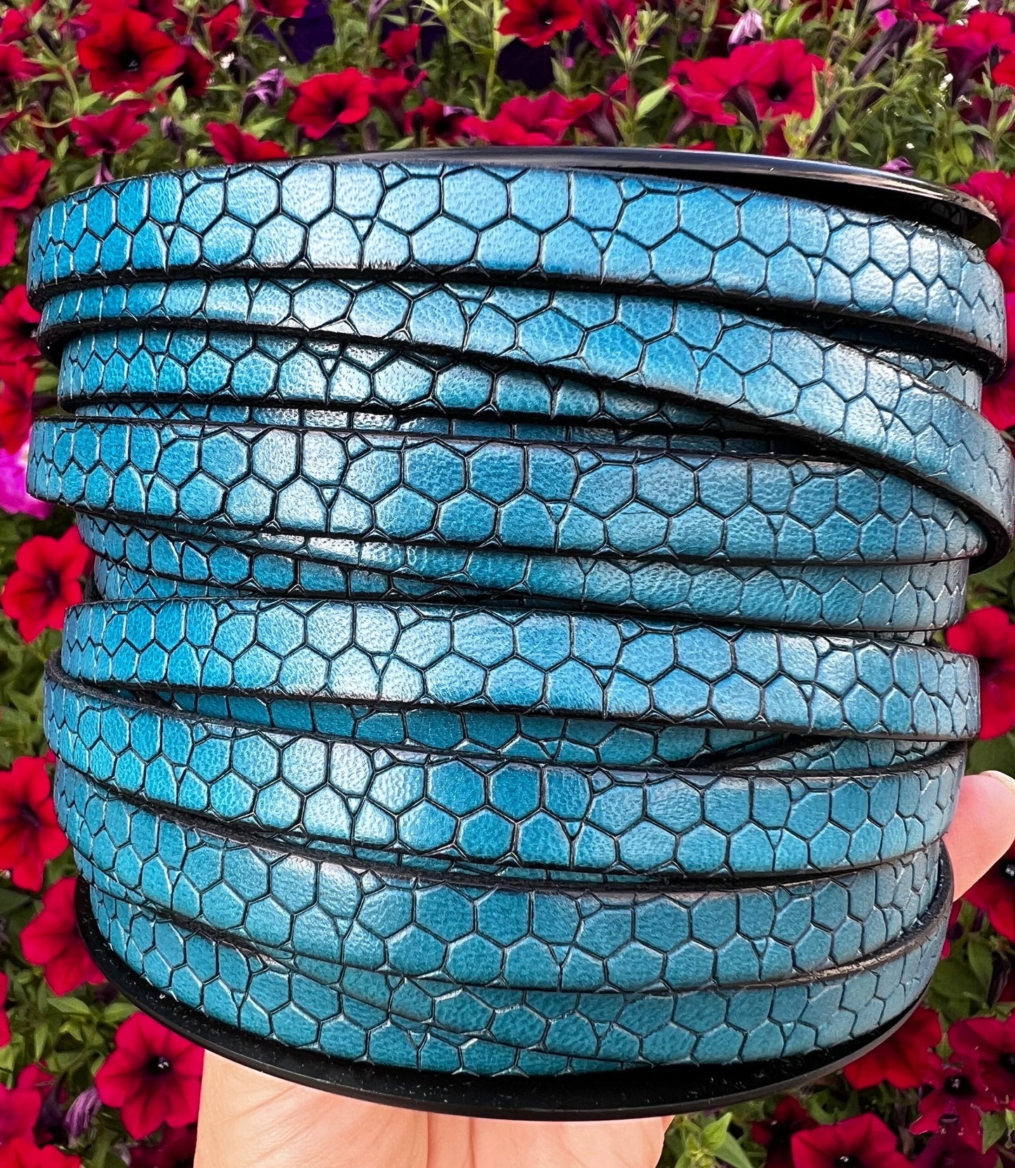 MADE in EUROPE 24" flat engraved leather cord, 10mm crocodile skin embossed cow leather cord, alligator skin embossed cord (AR250/10/19)