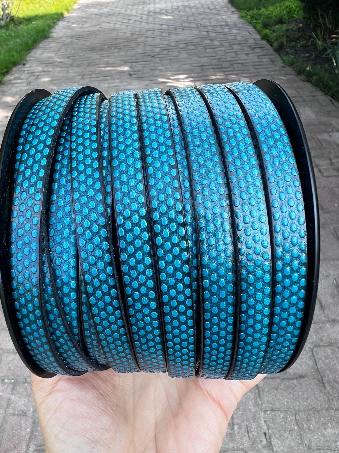 MADE in EUROPE 24" flat engraved leather cord, 10mm leather cord, dotts embossed leather cord (AR110/10/19)