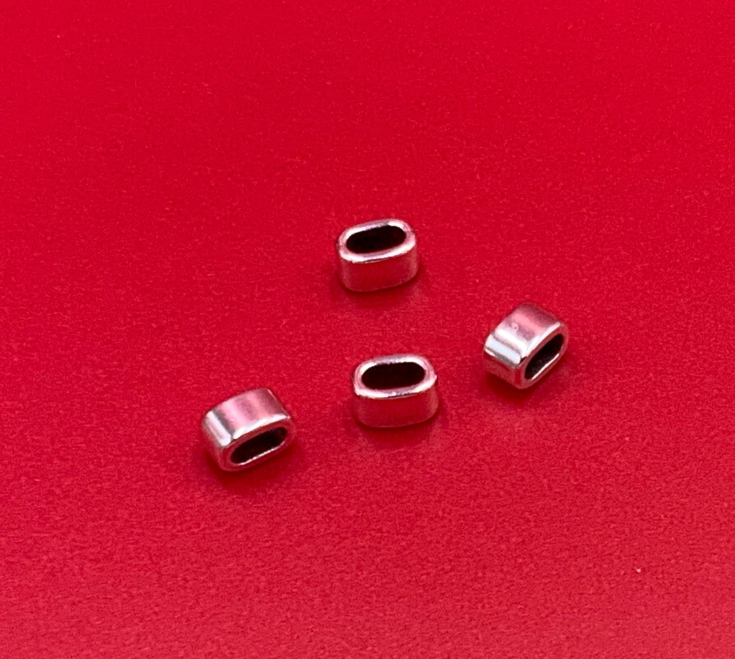 FS0635>>MADE IN EUROPE 4 zamak 6x3mm sliders, 3mm cord sliders, 3mm double round cord sliders, silver sliders Qty4