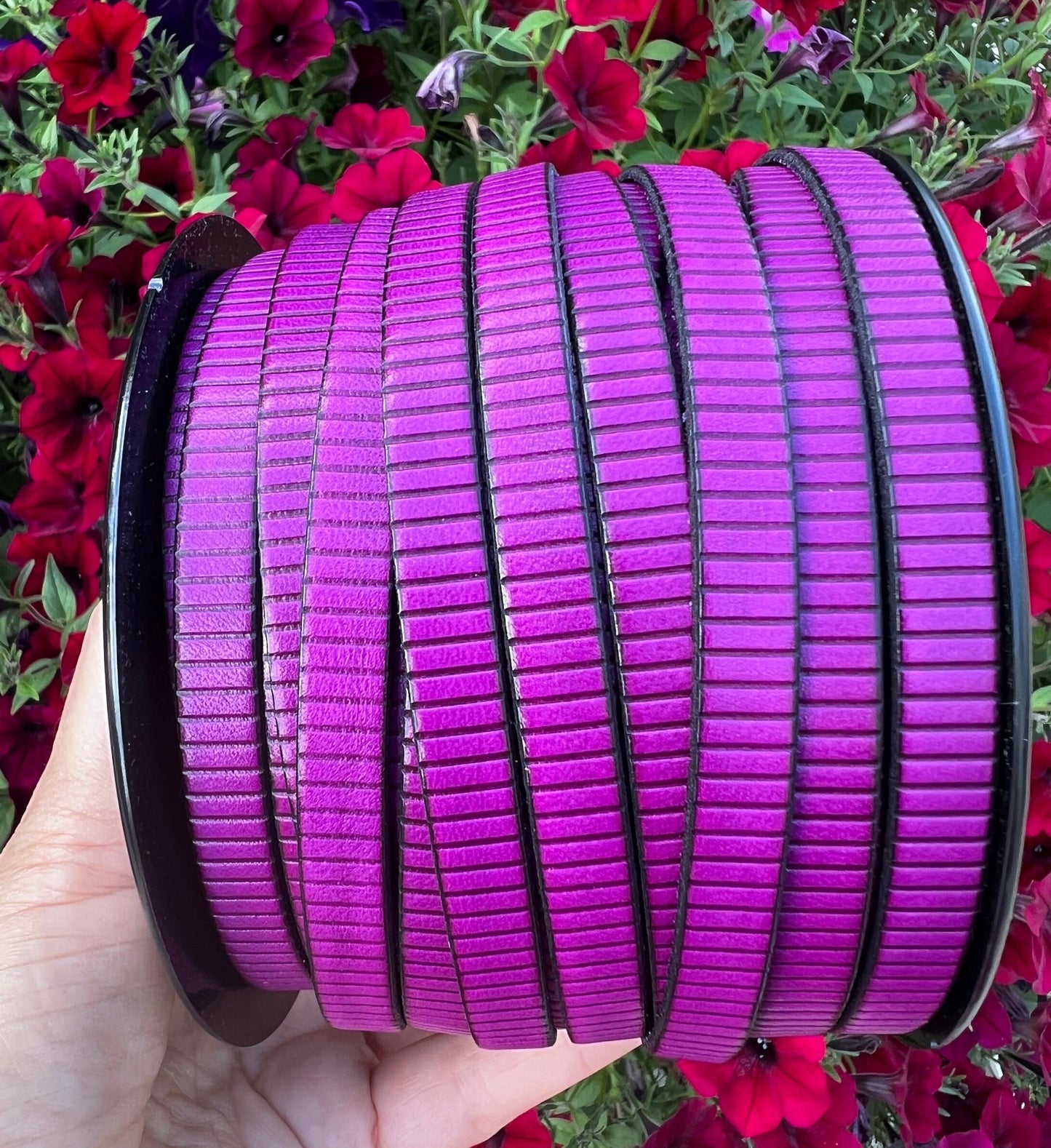 MADE in EUROPE 24" flat leather cord, embossed 10mm leather cord, engraved leather cord (AR270/10/24)