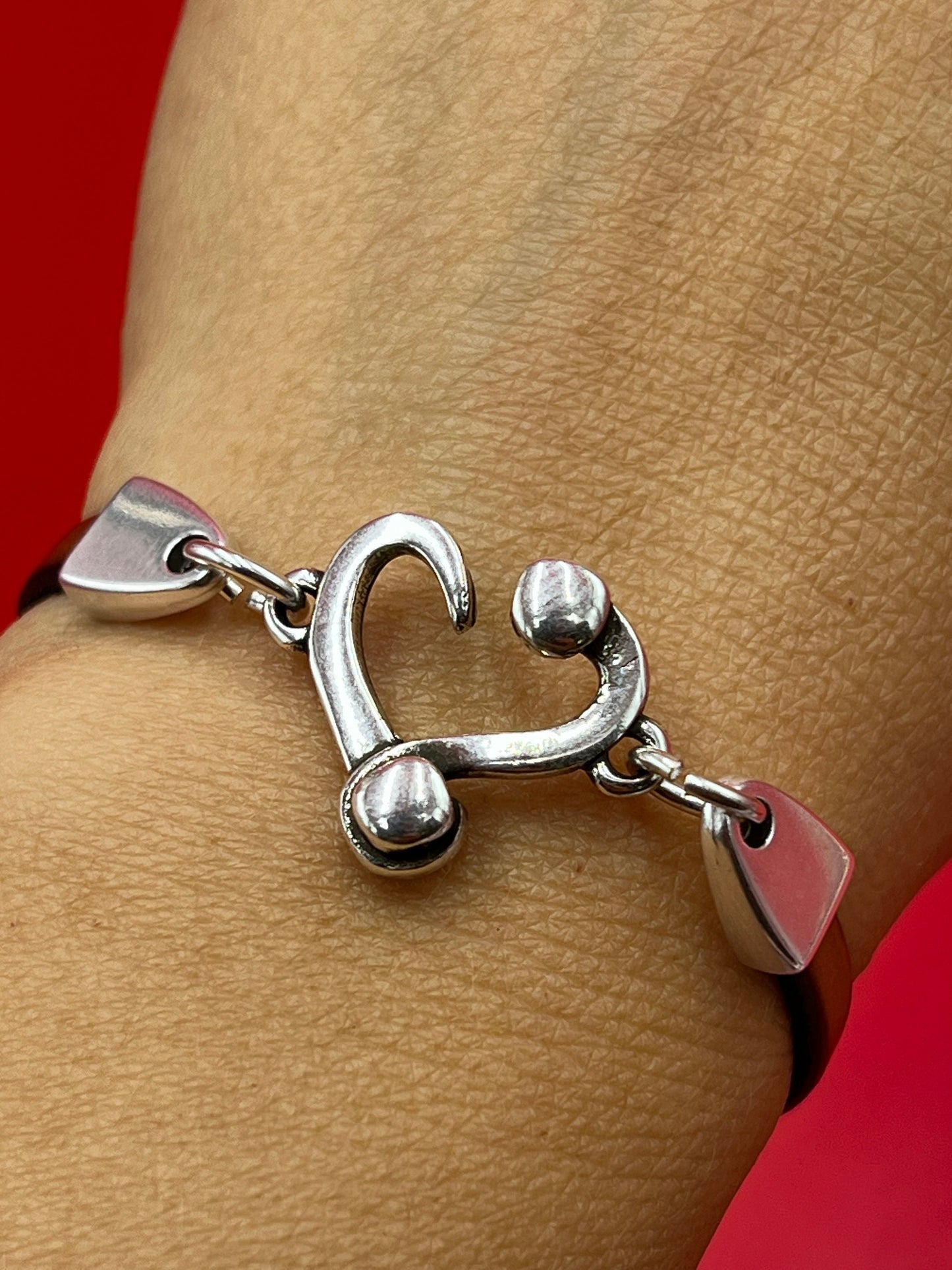 C0175>>MADE in EUROPE zamak heart connector, silver heart connector, bracelet zamak connector, Qty1