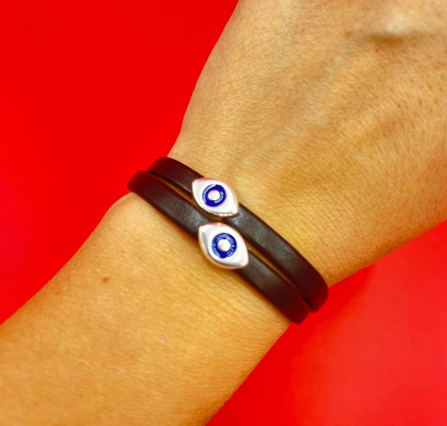 FS0640>>MADE in EUROPE 2 Zamak sliders for 5mm cord, Evil eye 5mm sliders qty2