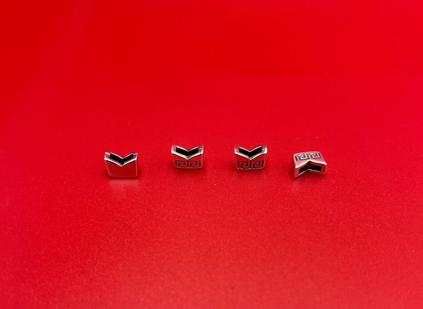 FS0645>>MADE in EUROPE 4 Zamak sliders for 6mm cord, flat cord slider, zamak 6mm sliders with Greek key pattern qty4