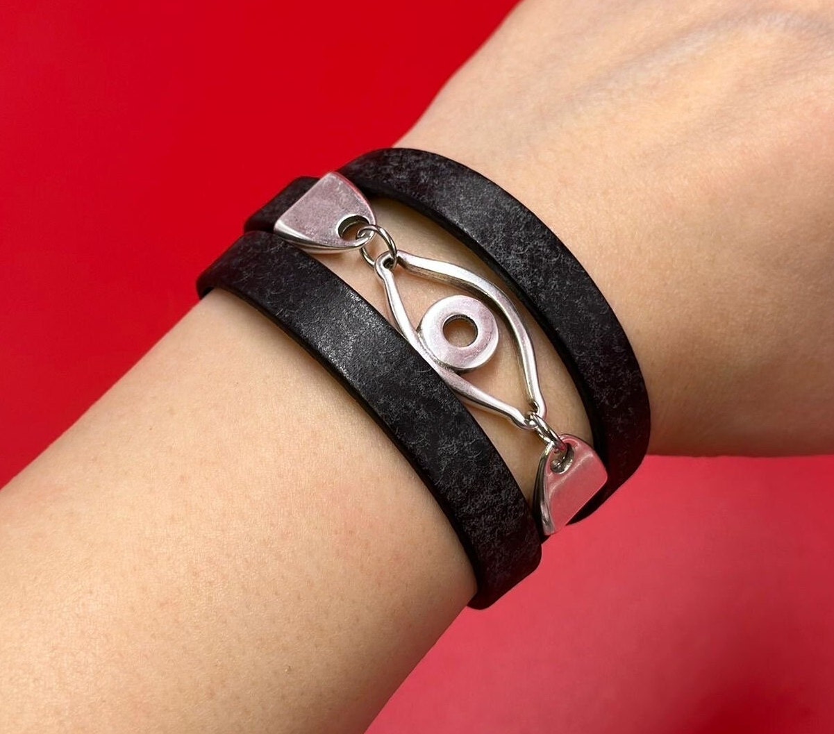 C0195>>MADE in EUROPE zamak Evil eye connector for 10mm cord, bracelet zamak connector, bracelet Evil eye connector qty1